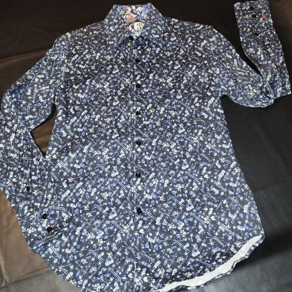 Robert Graham Mens Blue Ski Print Long Sleeve Button Down Shirt XS